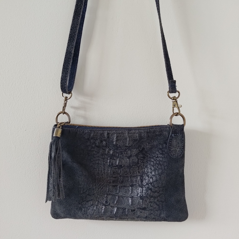 Dark Navy suede crossbody bag / hand clutch